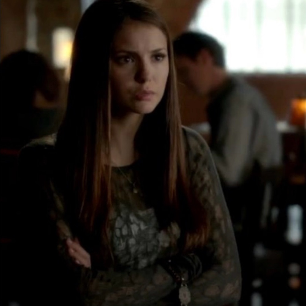 Elena Gilbert Topshop Black Lace Long Sleeve Top